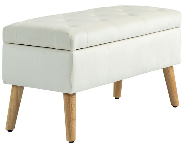HOMCOM Panca contenitore cassapanca tessuto effetto velluto piedi in legno carico max. 120 kg 80 x 35 x 40 cm, crema