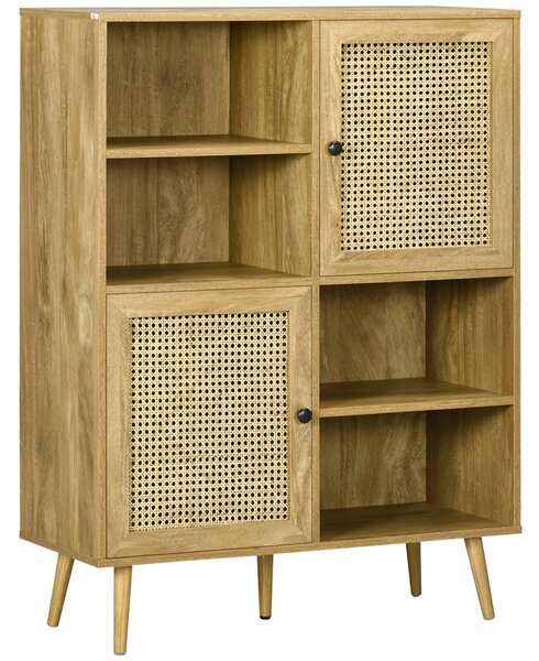 HOMCOM Buffet mobile da soggiorno armadio alto aspetto legno e vimini design 2 porte - dim. 90L x 32,5l x 120H cm