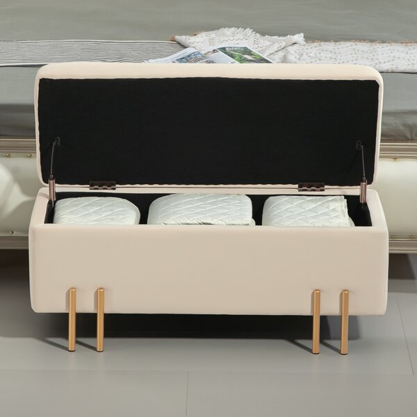 HOMCOM Panca Fondo Letto Moderna con Spazio Contenitore Interno, in Poliestere Beige, 100x40x42 cm | Aosom Italy