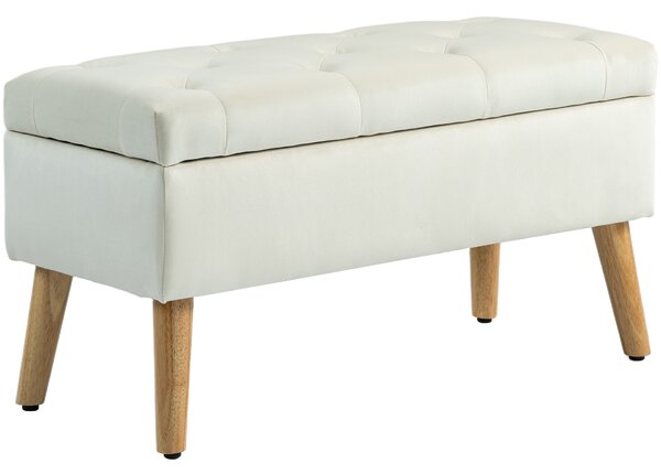HOMCOM Panca contenitore cassapanca tessuto effetto velluto piedi in legno carico max. 120 kg 80 x 35 x 40 cm, crema