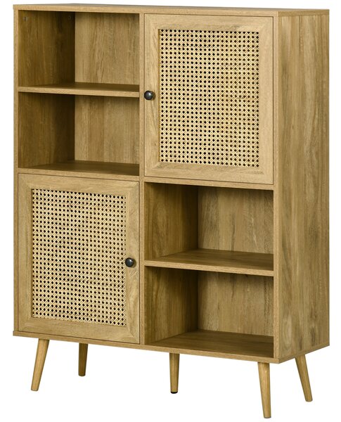 HOMCOM Buffet mobile da soggiorno armadio alto aspetto legno e vimini design 2 porte - dim. 90L x 32,5l x 120H cm