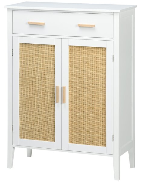HOMCOM Mobile porta scarpe con 2 ante effetto intreccio rattan cassetto 80 x 35 x 110 cm bianco