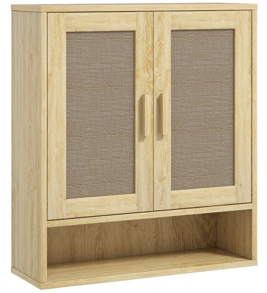 HOMCOM Mobile da parete per bagno, mobile wc sospeso con doppia porta e ripiano aperto 59 x 20 x 66,5 cm effetto legno di quercia