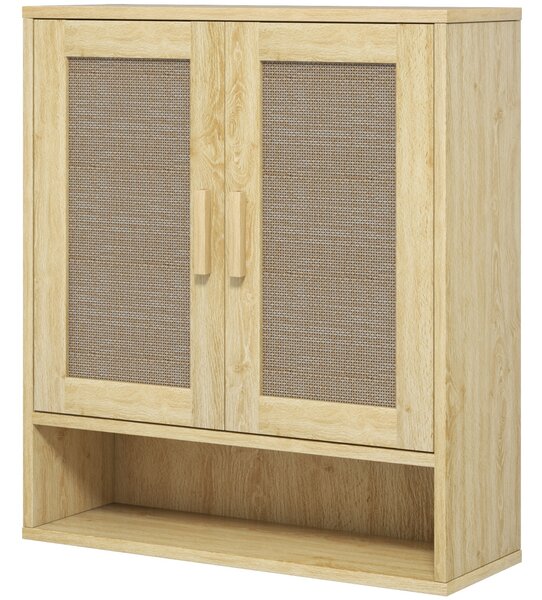 HOMCOM Mobile da parete per bagno, mobile wc sospeso con doppia porta e ripiano aperto 59 x 20 x 66,5 cm effetto legno di quercia