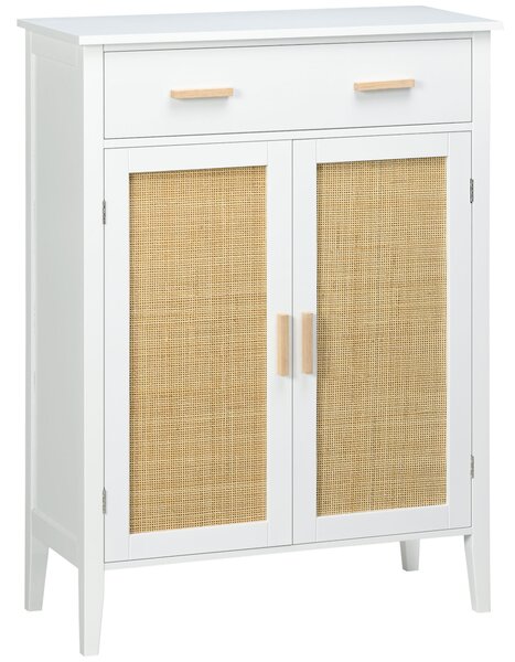 HOMCOM Mobile porta scarpe con 2 ante effetto intreccio rattan cassetto 80 x 35 x 110 cm bianco