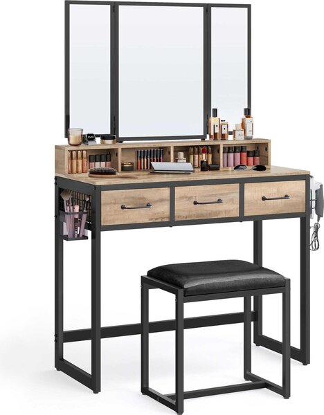 Set da trucco Zaza | tavolo, sedia e specchio | marrone-nero