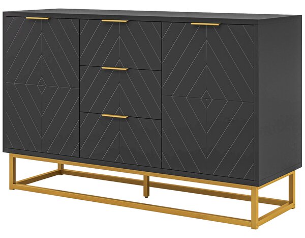 HOMCOM Buffet design contemporaneo graphique 2 armadi porta ripiani regolabili 3 cassetti scorrevoli in legno nero metallo dorato
