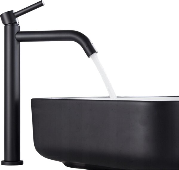 Miscelatore lavabo Ari SLIM TUBE, rubinetto bagno nero opaco, in ottone, monocomando con aeratore e cartuccia Vetroceramica, beccuccio girevole