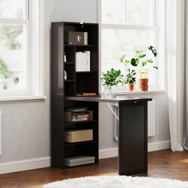 HOMCOM Scrivania Moderna Pieghevole con Libreria e Lavagna, in Legno e Metallo, 98x51x153 cm, Marrone | Aosom Italy