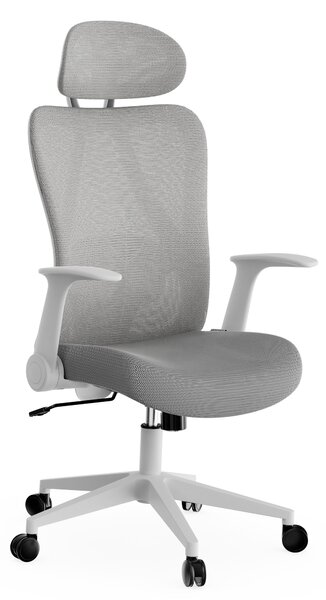 SENSE7 Noxo Sedia da ufficio ergonomica Sedia da scrivania Grigio Braccioli ribaltabili Poggiatesta Schienale in rete Sedia direzionale Funzione oscillante Ufficio domestico 150 kg