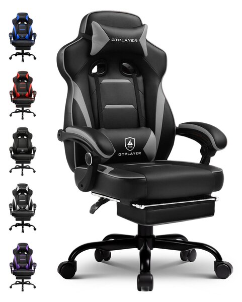Sedia da gaming GTPLAYER con poggiapiedi, sedia da ufficio ergonomica con capacità di carico di 150 kg, poltrona da gaming con supporto lombare e poggiatesta, sedia da computer regolabile in altezza