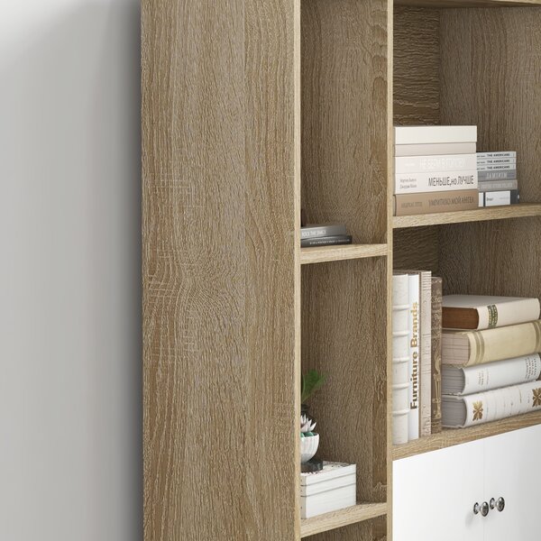 HOMCOM Libreria scandinava mobile da parete dim. 80L x 23,5P x 123A cm 5 nicchie armadietto 2 porte piedi inclinati