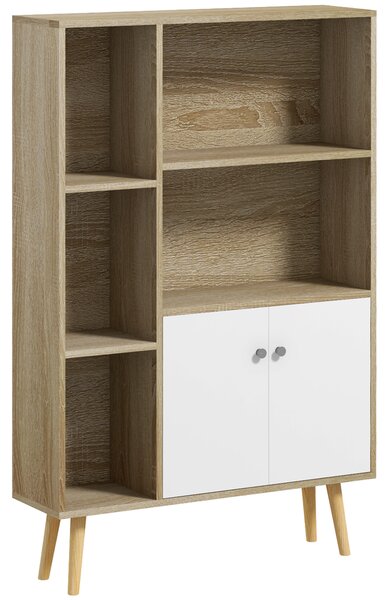 HOMCOM Libreria scandinava mobile da parete dim. 80L x 23,5P x 123A cm 5 nicchie armadietto 2 porte piedi inclinati