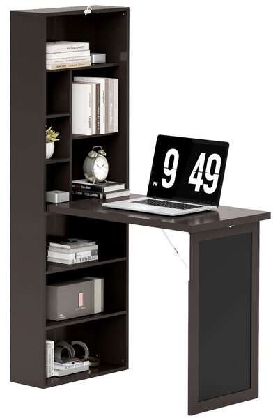 HOMCOM Scrivania Moderna Pieghevole con Libreria e Lavagna, in Legno e Metallo, 98x51x153 cm, Marrone | Aosom Italy