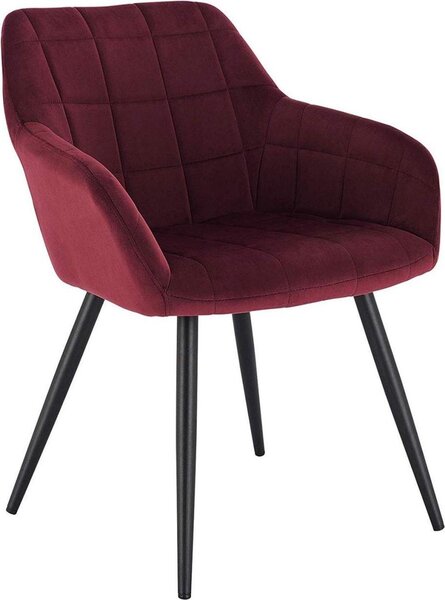Sedia da pranzo Happyment Ameri - Sedia in velluto rosso scuro - Gambe in metallo nero - Set di 1 sedia - Altezza seduta 47 cm - Design Deluxe