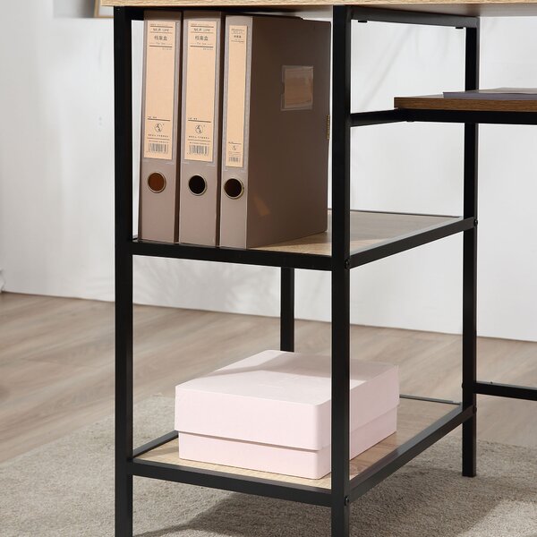HOMCOM Scrivania con ripiani scrivania informatica scrivania da computer con 4 ripiani, ampio piano e lavagnetta nera per salotto camera ufficio a casa 120L x 53P x 126H cm, rovere e nero