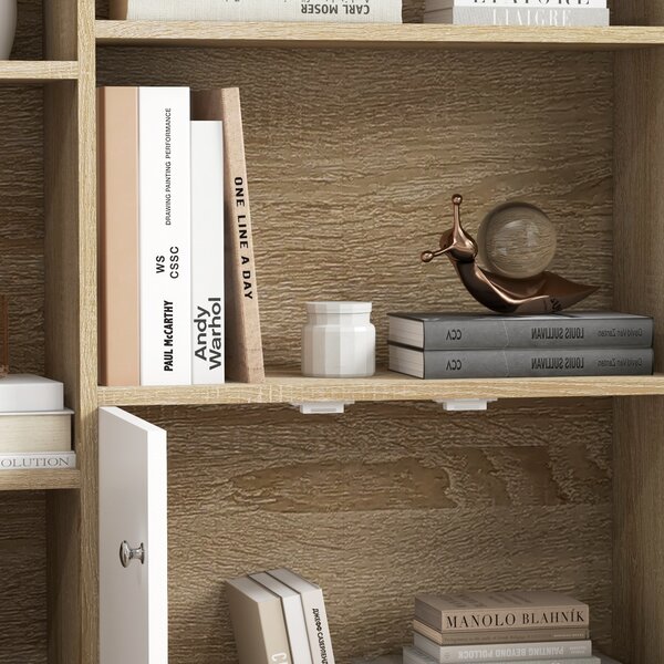 HOMCOM Libreria scandinava mobile da parete dim. 80L x 23,5P x 123A cm 5 nicchie armadietto 2 porte piedi inclinati