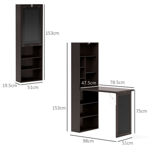 HOMCOM Scrivania Moderna Pieghevole con Libreria e Lavagna, in Legno e Metallo, 98x51x153 cm, Marrone | Aosom Italy