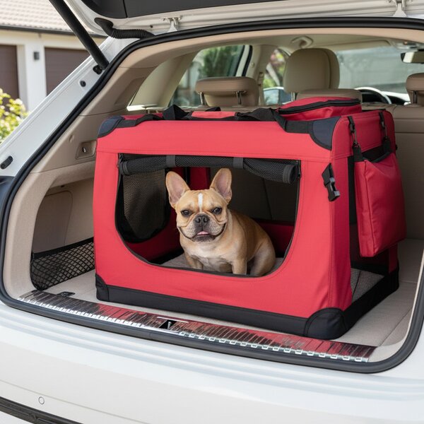 Trasportino per animali domestici belviona pieghevole, comodo e sicuro, Oxford + rete, riponibile in poco spazio, fino a 15 kg, 70x52x50 cm, rosso vino