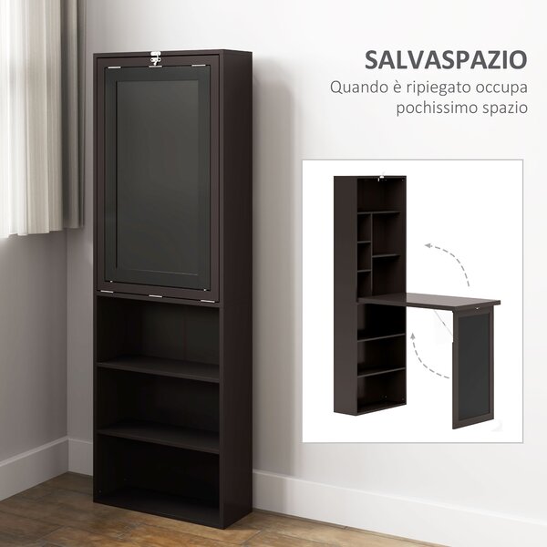 HOMCOM Scrivania Moderna Pieghevole con Libreria e Lavagna, in Legno e Metallo, 98x51x153 cm, Marrone | Aosom Italy