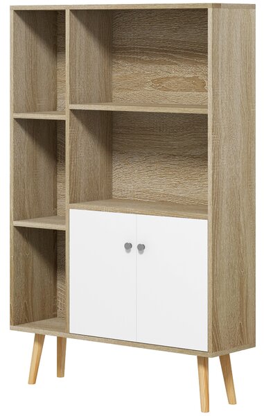 HOMCOM Libreria scandinava mobile da parete dim. 80L x 23,5P x 123A cm 5 nicchie armadietto 2 porte piedi inclinati