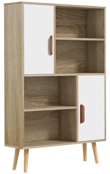 HOMCOM Libreria scandinava 4 nicchie + 2 armadi con ripiano dim. 80L x 24l x 123H cm Piedi affusolati inclinati Legno Massiccio Quercia