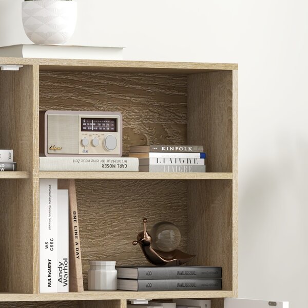 HOMCOM Libreria scandinava 4 nicchie + 2 armadi con ripiano dim. 80L x 24l x 123H cm Piedi affusolati inclinati Legno Massiccio Quercia