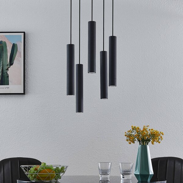 Lampada a sospensione Sanad Lindby, dimmerabile, Nero, Soggiorno / Sala da pranzo, Metallo, Moderno, Lampada a sospensione