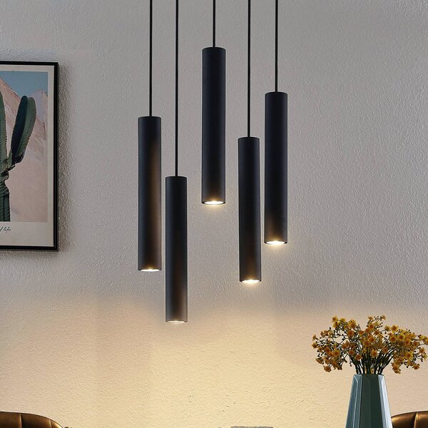 Lampada a sospensione Sanad Lindby, dimmerabile, Nero, Soggiorno / Sala da pranzo, Metallo, Moderno, Lampada a sospensione