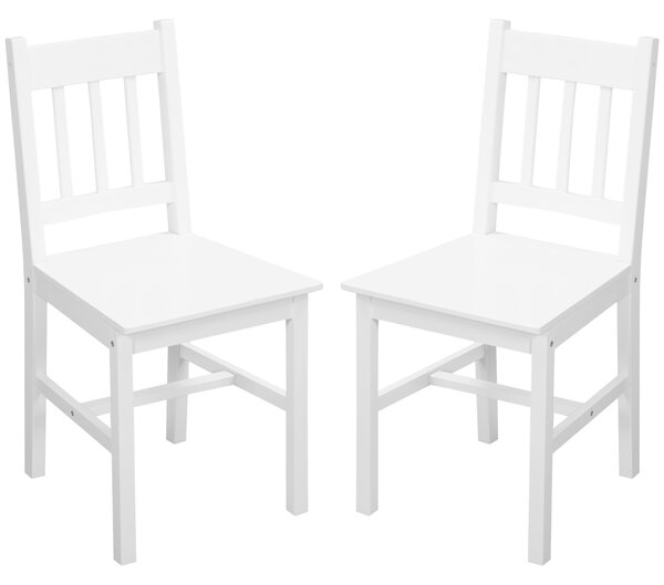 HOMCOM Set di 2 sedie da pranzo in legno massiccio sedia da cucina schienale a doghe stile casa di campagna bianco