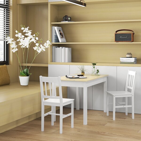 HOMCOM Set di 2 sedie da pranzo in legno massiccio sedia da cucina schienale a doghe stile casa di campagna bianco