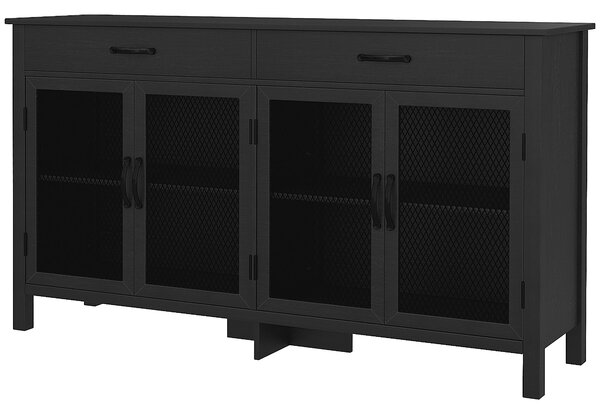 HOMCOM Mobiletto basso meuble de rangement 4 porte con étagères reglables e 2 cassetti stile industriale 150 x 40 x 85 cm nero