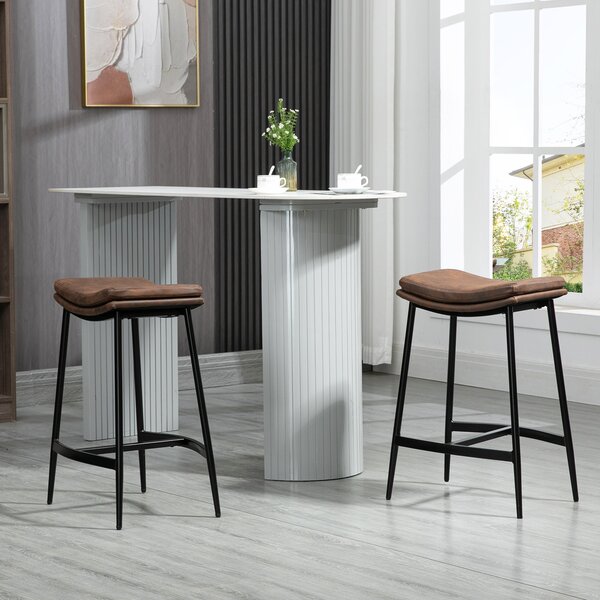 HOMCOM Set 2 Sgabelli da Bar in Stile Industriale con Poggiapiedi, in Finta Pelle, 48.5x38.5x68.5 cm, Nero e Marrone | Aosom Italy