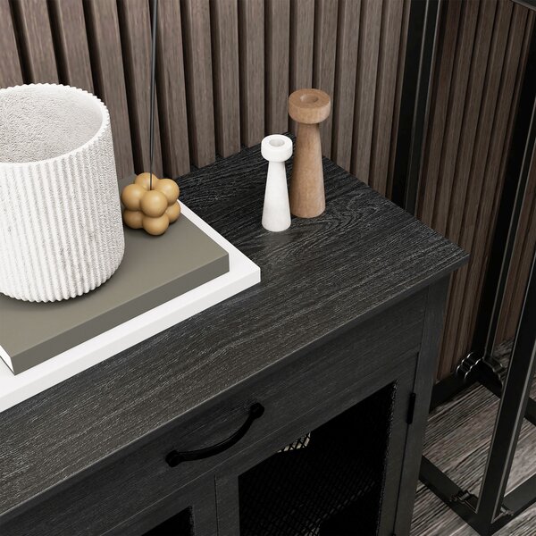 HOMCOM Mobiletto basso meuble de rangement 4 porte con étagères reglables e 2 cassetti stile industriale 150 x 40 x 85 cm nero