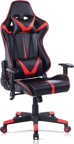 Sedia da gioco Happyment - ecopelle - ergonomica - schienale e braccioli - rosso/nero