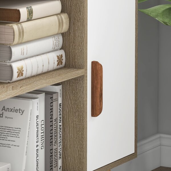 HOMCOM Libreria scandinava 4 nicchie + 2 armadi con ripiano dim. 80L x 24l x 123H cm Piedi affusolati inclinati Legno Massiccio Quercia