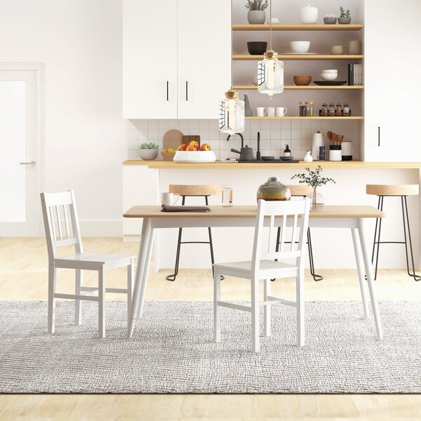 HOMCOM Set di 2 sedie da pranzo in legno massiccio sedia da cucina schienale a doghe stile casa di campagna bianco