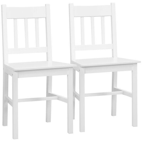 HOMCOM Set di 2 sedie da pranzo in legno massiccio sedia da cucina schienale a doghe stile casa di campagna bianco