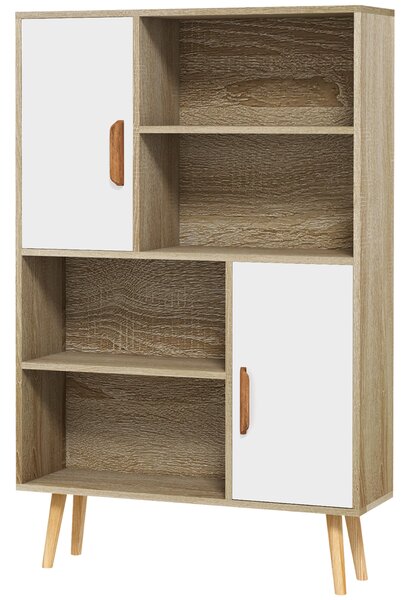 HOMCOM Libreria scandinava 4 nicchie + 2 armadi con ripiano dim. 80L x 24l x 123H cm Piedi affusolati inclinati Legno Massiccio Quercia