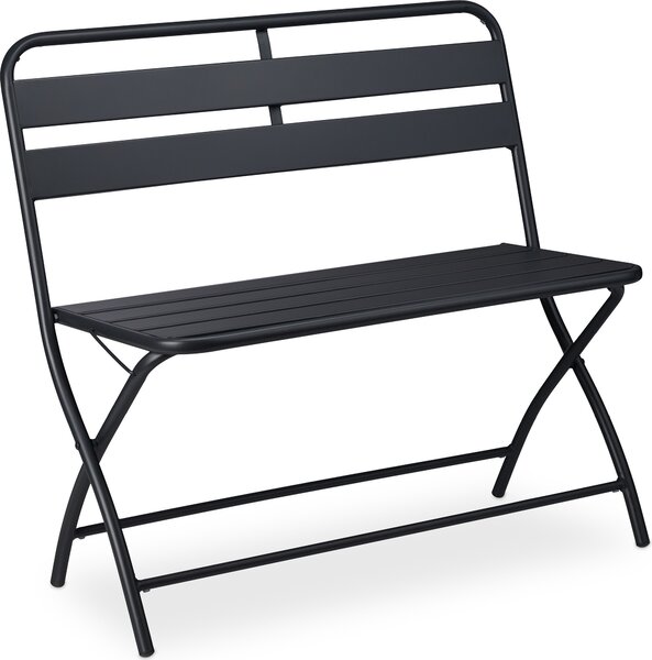 Panchina da giardino Relaxdays, pieghevole, L x P x A: 83,5 x 90 x 49 cm, resistente alle intemperie, a 2 posti, da giardino, da balcone, panca pieghevole, panca in acciaio, grigia
