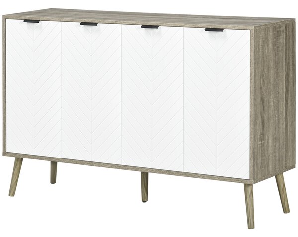 HOMCOM Buffet basso mobile da archiviazione 2 armadi 4 porte motivo spina di pesce ripiani regolabili 120 x 35 x 77,4 cm bianco e grigio