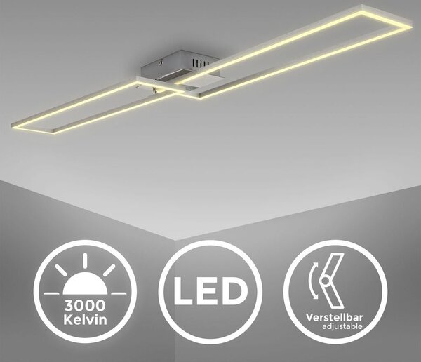 B.K.Licht Plafoniera LED da 40W, luce calda 3000K, 1 cornice orientabile, lampada da soffitto per ufficio Frame, colore cromato-alluminio spazzolato