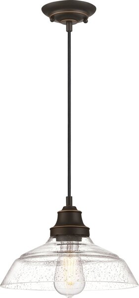 Lampada a sospensione a una luce Iron Hill bronzo / vetro antico