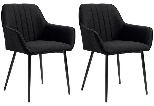 HOMCOM Set di 2 Sedie Moderne con Seduta Schienale braccioli ergonomici da Pranzo Design Scandinavo, Piedi affusolati in metallo, Nero|Aosom Italy