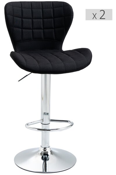 HOMCOM Set di 2 Sgabelli da Bar Design Contemporaneo Altezza d'Assise Regolabile 59-81 cm Girevoli 360° Lino Nero