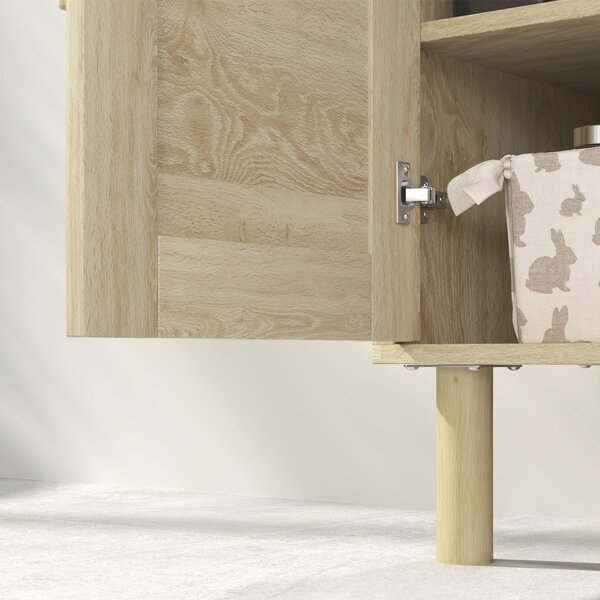 HOMCOM Mobile bagno sottolavabo mobile sottolavabo ante in rattan piedi in legno di pino 2 livelli 60 x 30 x 60 cm quercia