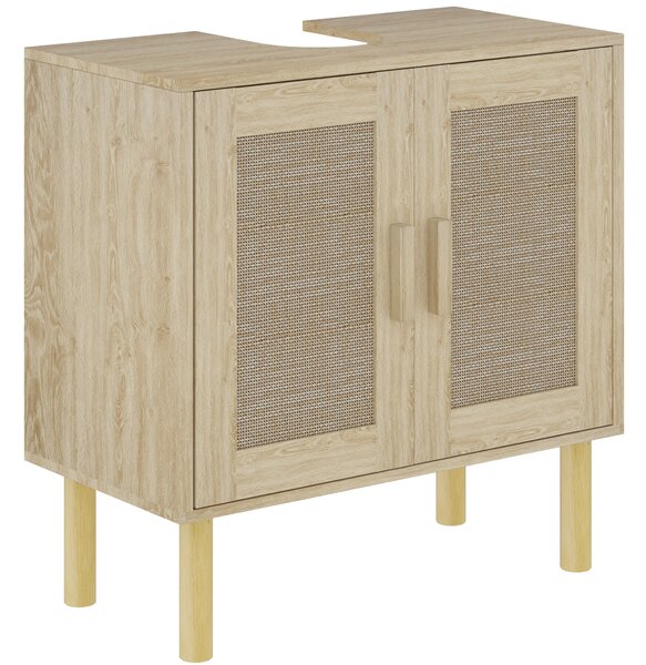 HOMCOM Mobile bagno sottolavabo mobile sottolavabo ante in rattan piedi in legno di pino 2 livelli 60 x 30 x 60 cm quercia