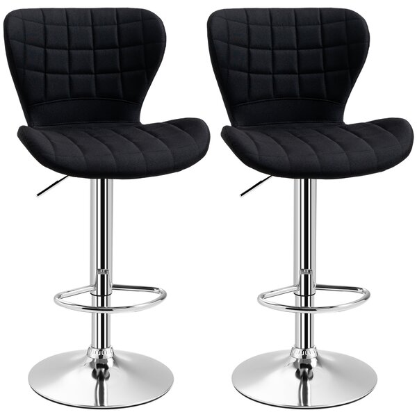 HOMCOM Set di 2 Sgabelli da Bar Design Contemporaneo Altezza d'Assise Regolabile 59-81 cm Girevoli 360° Lino Nero