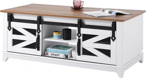 Tavolino rettangolare a 2 livelli con anta scorrevole - 1210x560x481mm - Tavolo da salotto moderno - Tavolino funzionale