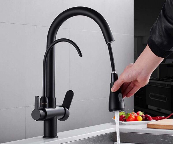 Rubinetto cucina retrò SILVER MAT LAUFERI filtro a tre vie MILENE